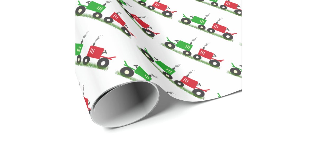 Red and Green Tractor Wrapping Paper Zazzle
