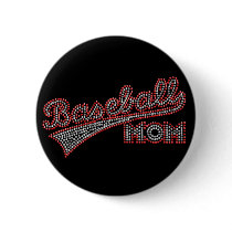 Red and Grey Baseball Mom Button