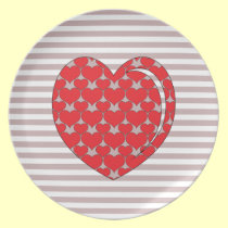 RED AND GREY HEART plates