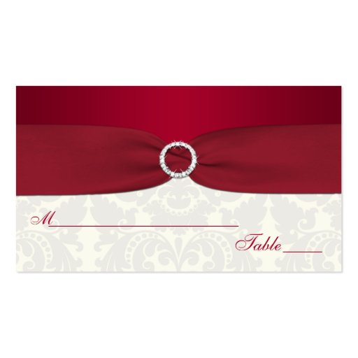 Red and Ivory Damask Placecards Business Card Template (front side)