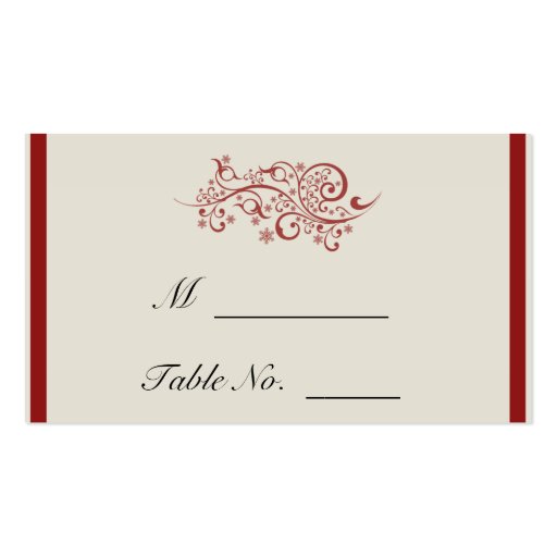 Red and Ivory Filigree Vintage Wedding Place Cards Business Card Template (front side)
