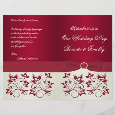 Red and Ivory Floral Wedding Program Flyers