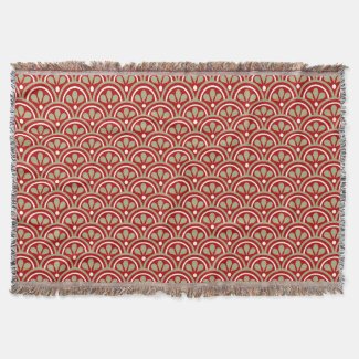 Red And Khaki Floral Art Deco Pattern Throw Blanket