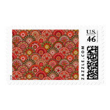 Red and orange circle shaped flower pattern stamp
