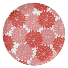 Red and Pink Flower Blossoms Floral Print Plates