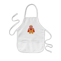 red and pink gingerbread man super hero apron