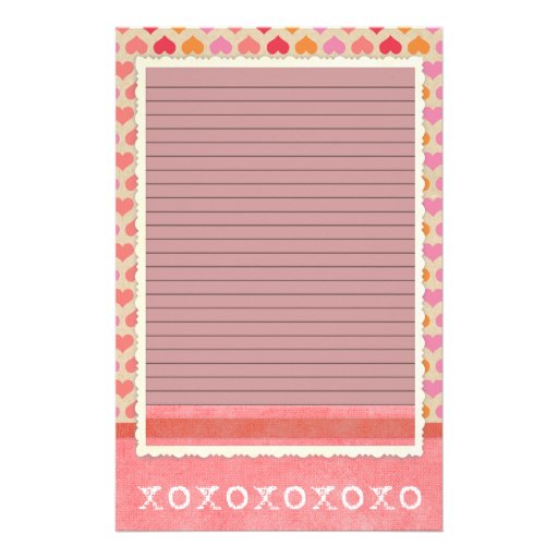 Red and Pink Hearts Stationery - optional lines