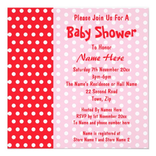 Red and Pink Polka Dot, Custom Baby Shower Custom Invitations