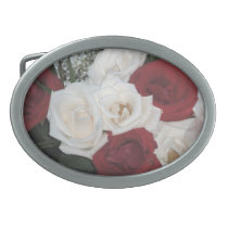 Red and Pink Roses Oval Belt Buckle