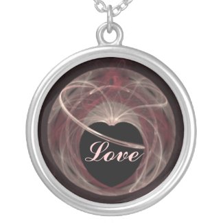 Red and Pink Swirled Fractal Art Heart necklace
