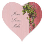 Red And Pink Wedding Ivy Heart Shape Name Tag Stickers