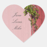 Red And Pink Wedding Ivy Heart Shape Name Tag Stickers