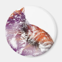 Red and Purple Angora Cat Artwork magnets