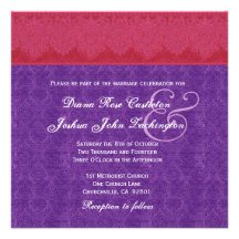 Red and Purple Damask Monogram Wedding V14 Personalized Invites