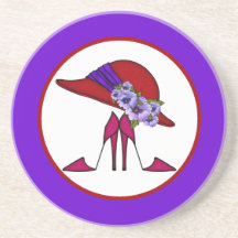 Red and Purple Hat/Shoes Drink Coasters