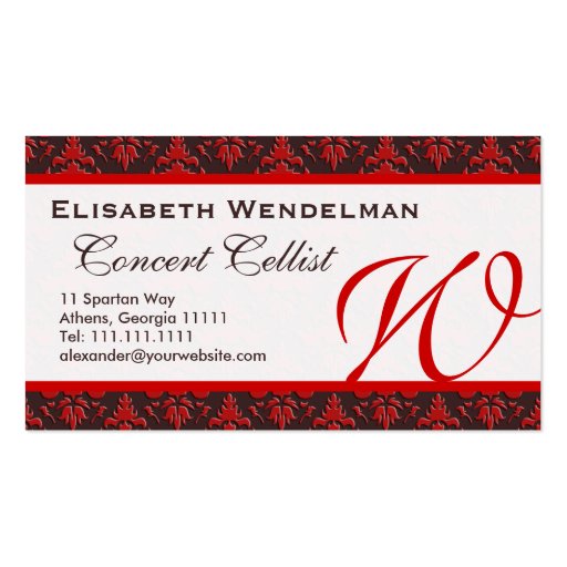 Red and Rich Brown Musician's Name Cards Business Card (front side)