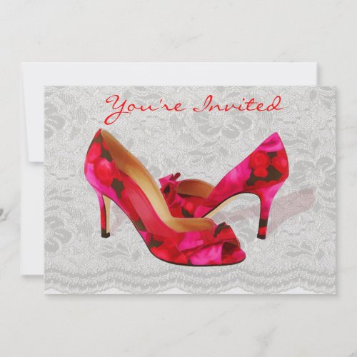  to your wedding gown Red and Rose Peep Toe Pumps on Lace invitation