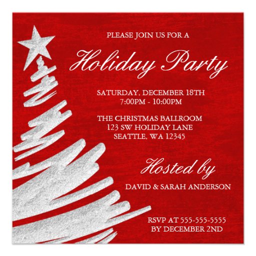 Red and Silver Christmas Tree Holiday Party Personalized Invitations