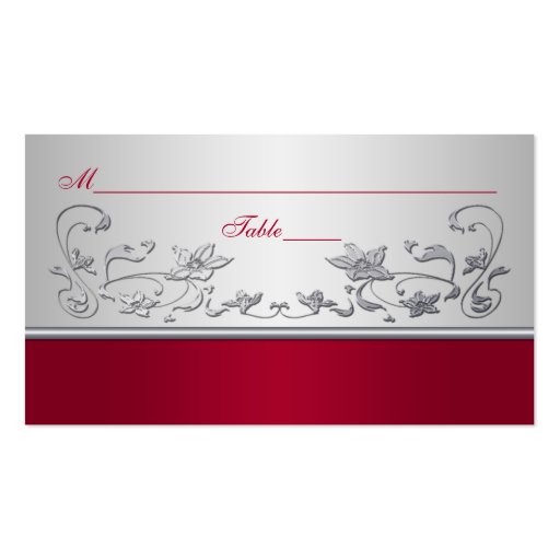 Red and Silver Floral Place Cards Business Card Template