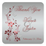 Red and Silver Floral Wedding Favor Sticker