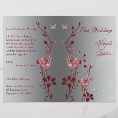 Red and Silver Floral Wedding Program