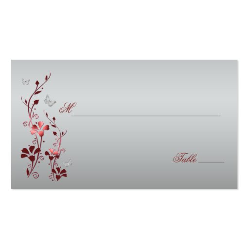 Red and Silver Floral with Butterflies Placecards Business Cards (front side)