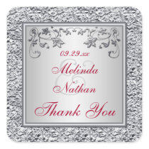 Red and Silver Foil Floral Wedding Favor Sticker