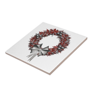 Red and Silver Holiday Wreath Decorative Tiles