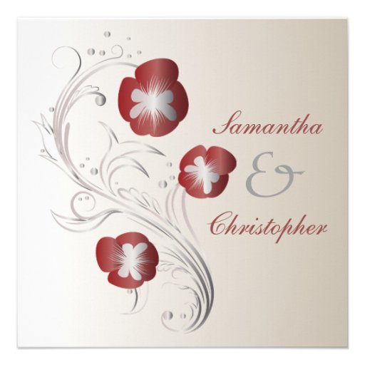 Red and Silver Pansy Wedding Custom Invitation