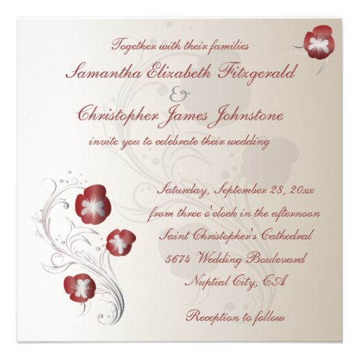 Red and Silver Pansy Wedding Custom Invitation