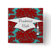red and teal aqua bold intricate damask pinback buttons