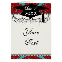 red and teal aqua bold intricate damask card