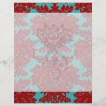 red and teal aqua bold intricate damask custom flyer
