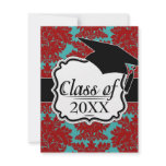 red and teal aqua bold intricate damask invitation
