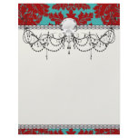 red and teal aqua bold intricate damask customized letterhead