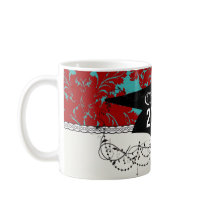 red and teal aqua bold intricate damask coffee mug
