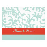 Red and Teal Blue Floral Damask Thank You Note Invite