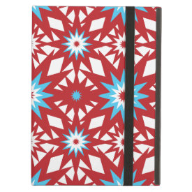 Red and Teal Blue Star Pattern Starburst Design iPad Folio Cases