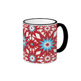 Red and Teal Blue Star Pattern Starburst Design Mugs