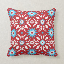 Red and Teal Blue Star Pattern Starburst Design Throw Pillow