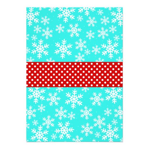 Red and Teal Snowflakes Winter Onederland Personalized Announcements
