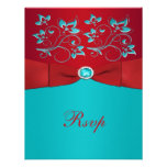 Red and Turquoise Floral Reply Card