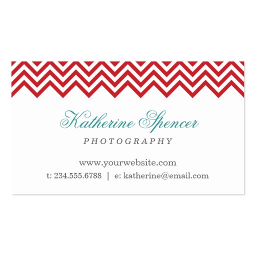 Red and Turquoise Modern Chevron and Polka Dots Business Card Templates (front side)