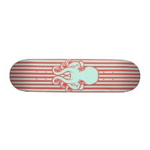 Red and Turquoise Octopus Skate Board Decks
