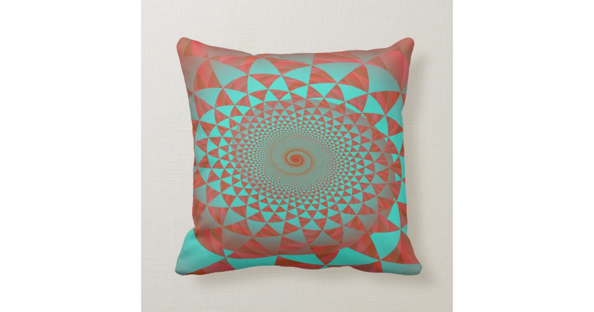 Red and Turquoise Spiral Abstract Throw Pillow