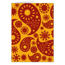 Red and Warm Yellow Paisley Pattern. Greeting Cards