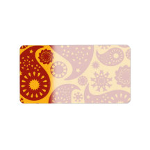 Red and Warm Yellow Paisley Pattern. Custom Address Label