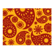 Red and Warm Yellow Paisley Pattern. Post Cards