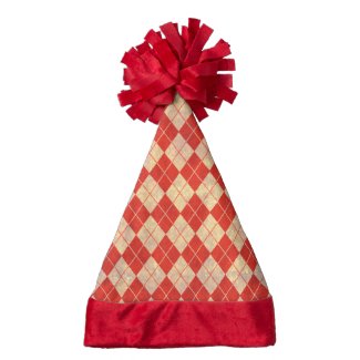 Red and White Argyle Grunge Santa Hat