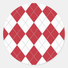 Red and White Argyle Pattern Round Sticker